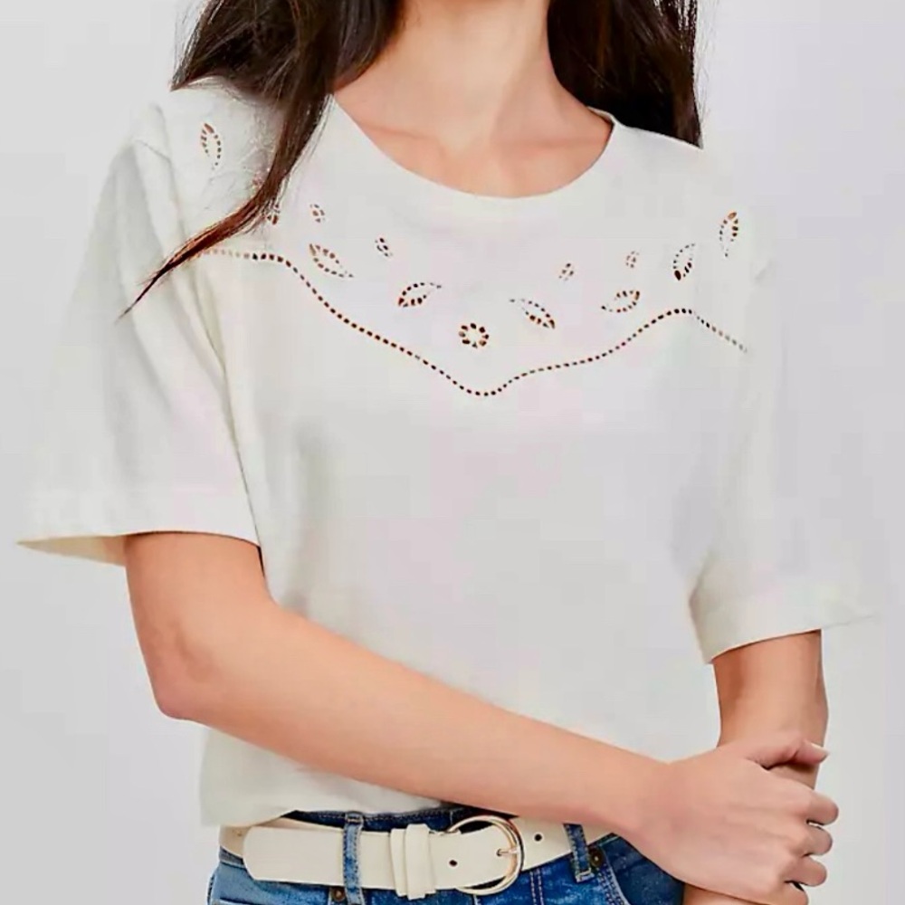 NWOT LOFT Women's Floral Cutout Lace Yoke Tee Size Small